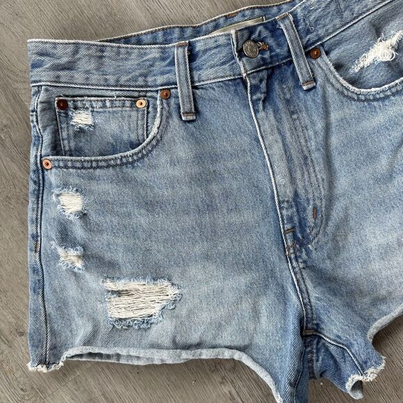 Madewell Relaxed High Waisted Denim Shorts Distressed 3 Inch Size 27 - Picture 4 of 8